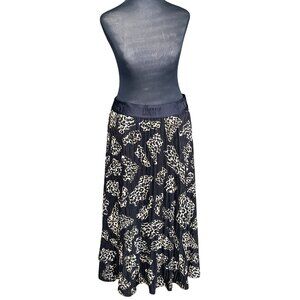 DKNY Black Midi Pleated Skirt With Leopard Print & Elastic Waistband M